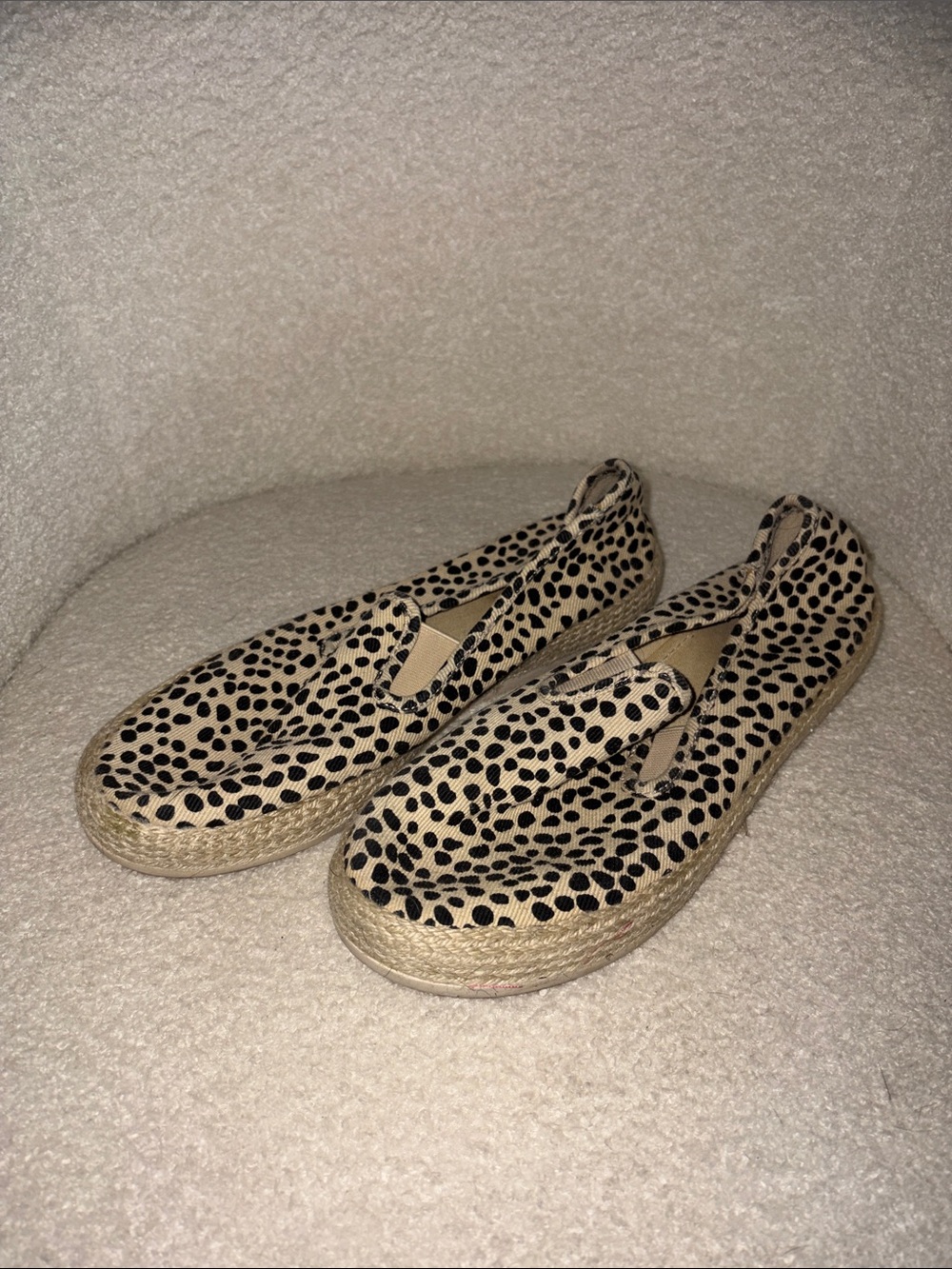 Leopard Print Espadrille Slip-On Flats - Beige/Black